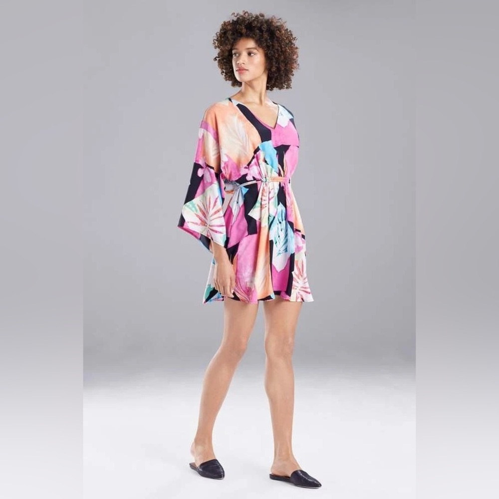 Natori | Amelie Short Caftan V-Neck Beach Cover-up/Sleepshirt, size M